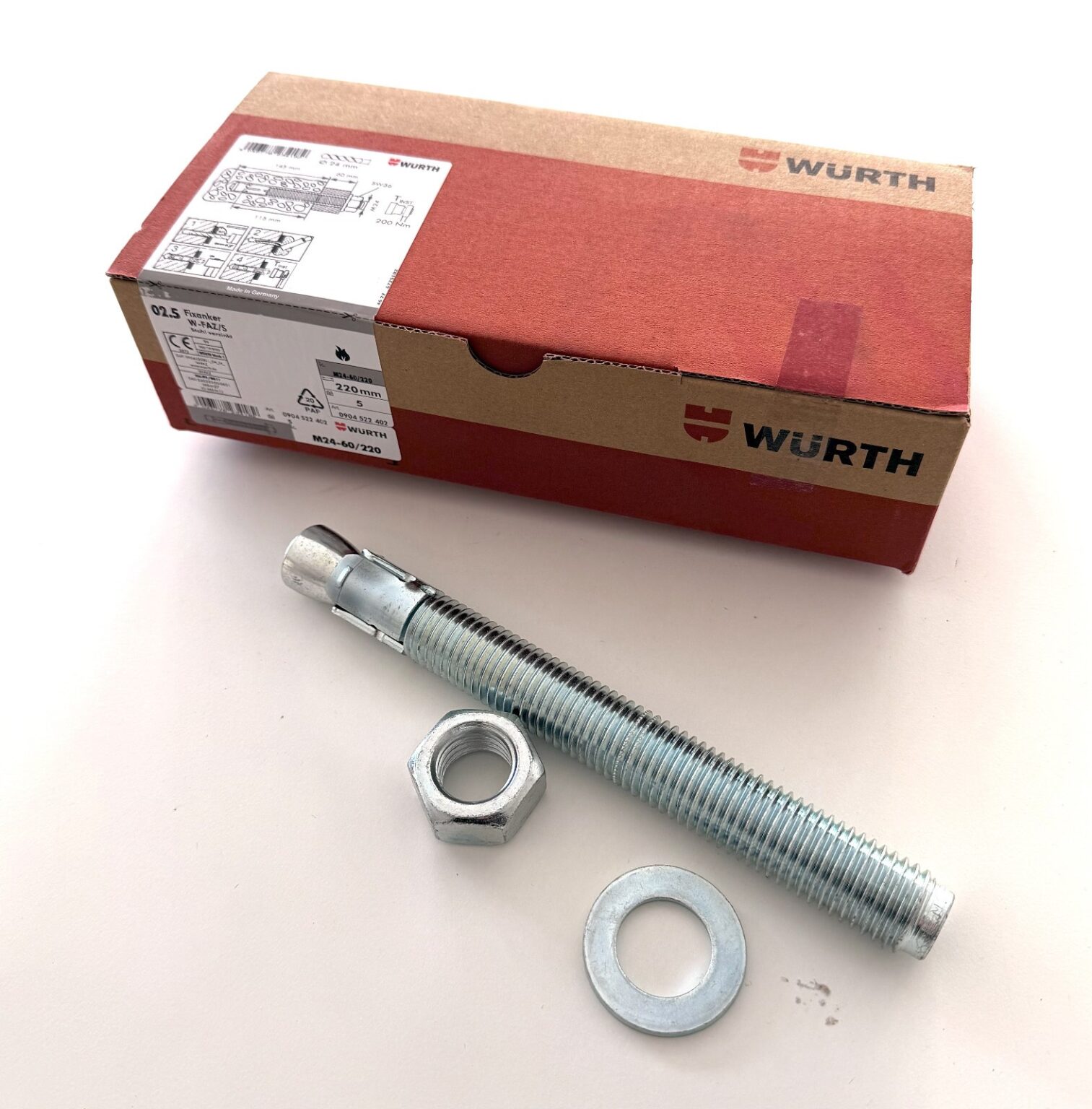 5x Würth Fixanker W-FAZ/S M24 x 220 verzinkt Bolzenanker Schwerlastanker ETA
