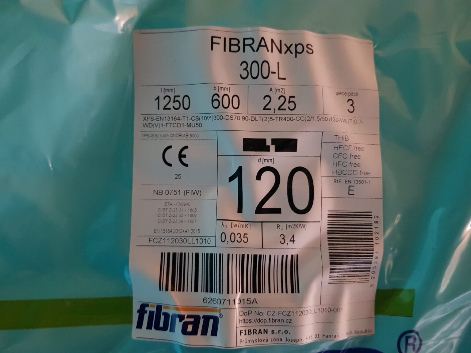 Wärmedammplatte Fibran XPS 300-L, 120mm (SF) 1250x600mm, 0,75qm/Platte