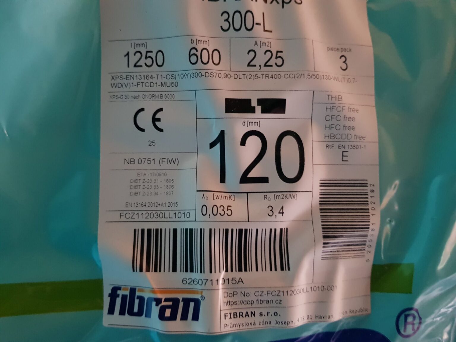 Wärmedammplatte Fibran XPS 300-L, 120mm (SF) 1250x600mm, 0,75qm/Platte