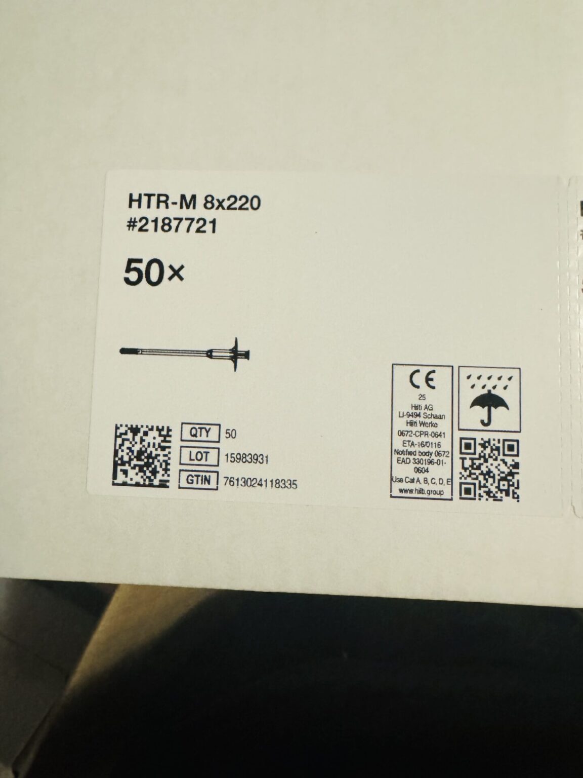 Hilti HTR-M 8×220 Dämmstoffbefestiger und Hilti HDT 90 Dübelteller – je 1.350 Stück