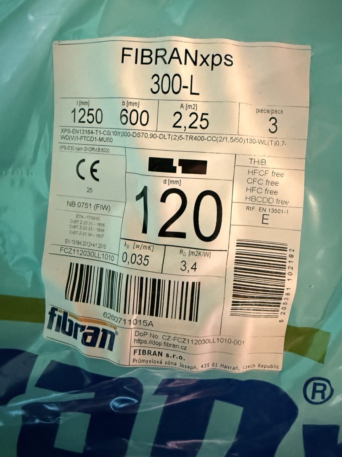Fibran XPS 300-L 120mm Sf glatte Pf; 1250x600mm