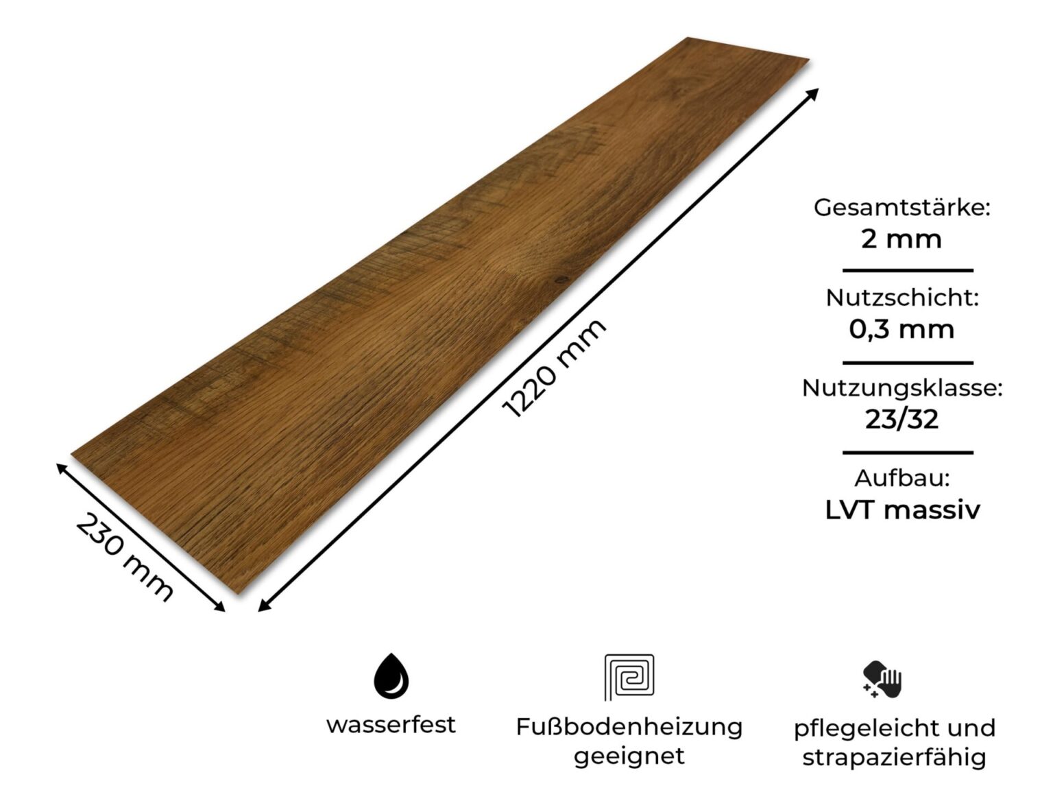 VIMAX Klebevinyl Eiche Rustikal Dunkel 2 mm 0,3 mm Nutzschicht LVT 130 m²