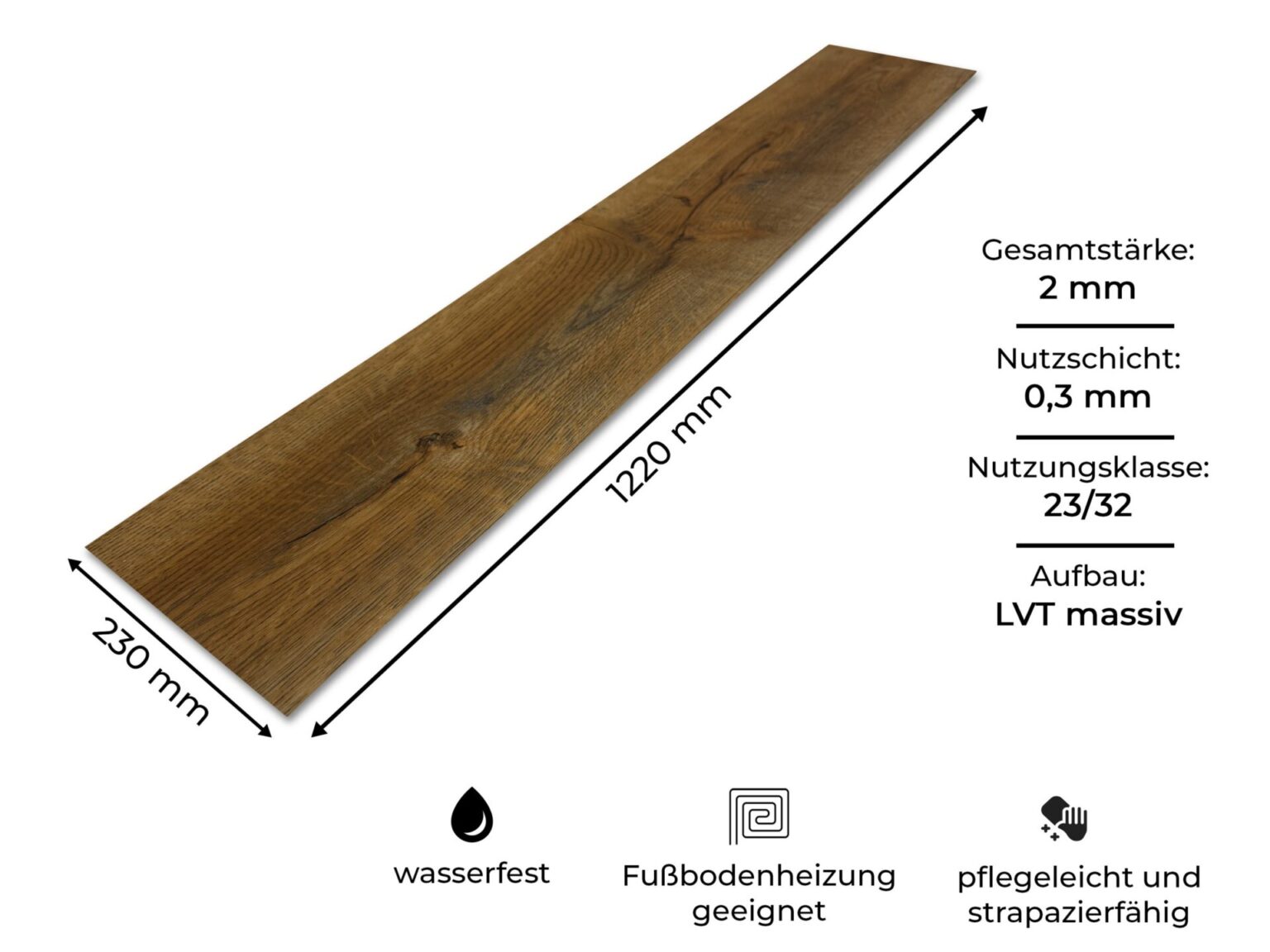 VIMAX Klebevinyl Eiche Rustikal Natur 2 mm 0,3 mm Nutzschicht LVT 130 m²