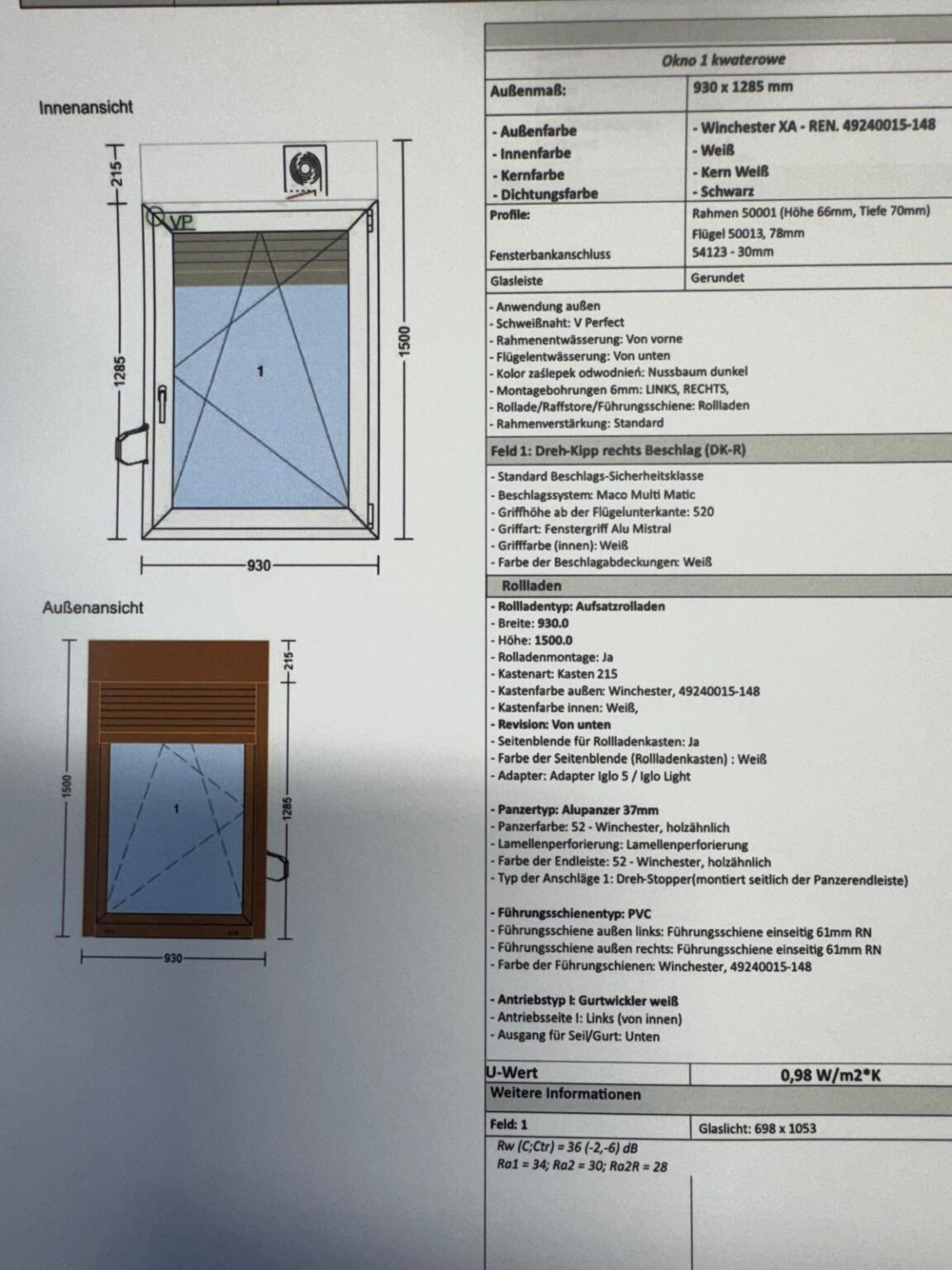 Drutex Dreh- Kipp Fenster mit Rolladenaufsatz