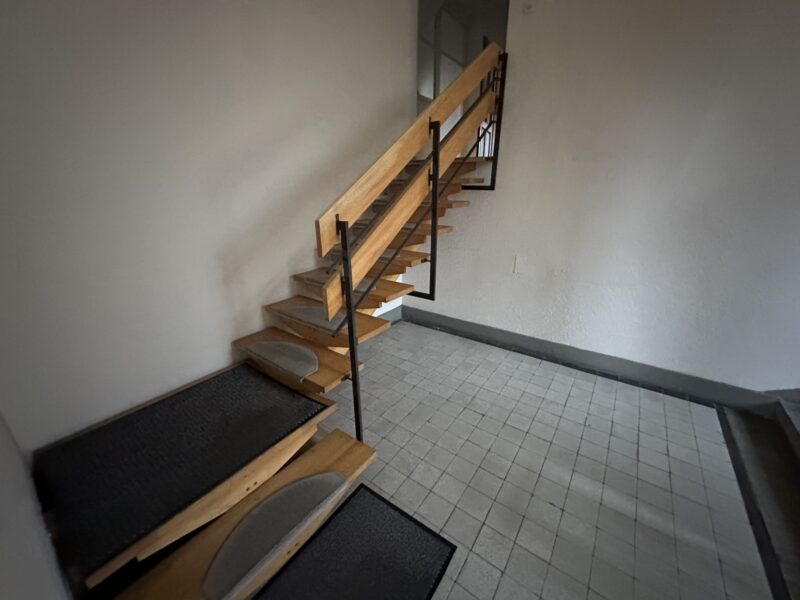 Offene Holztreppe (Wangentreppe) und Bodenleiter