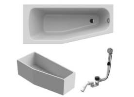 NEU RIHO Acryl Raumsparwanne rechts Komplett Badewanne weiß 160 x 70 inkl. Ab- und Überlauf und Styroporträger