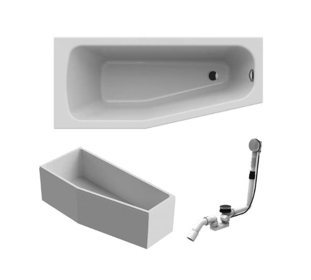 NEU RIHO Acryl Raumsparwanne rechts Komplett Badewanne weiß 160 x 70 inkl. Ab- und Überlauf und Styroporträger